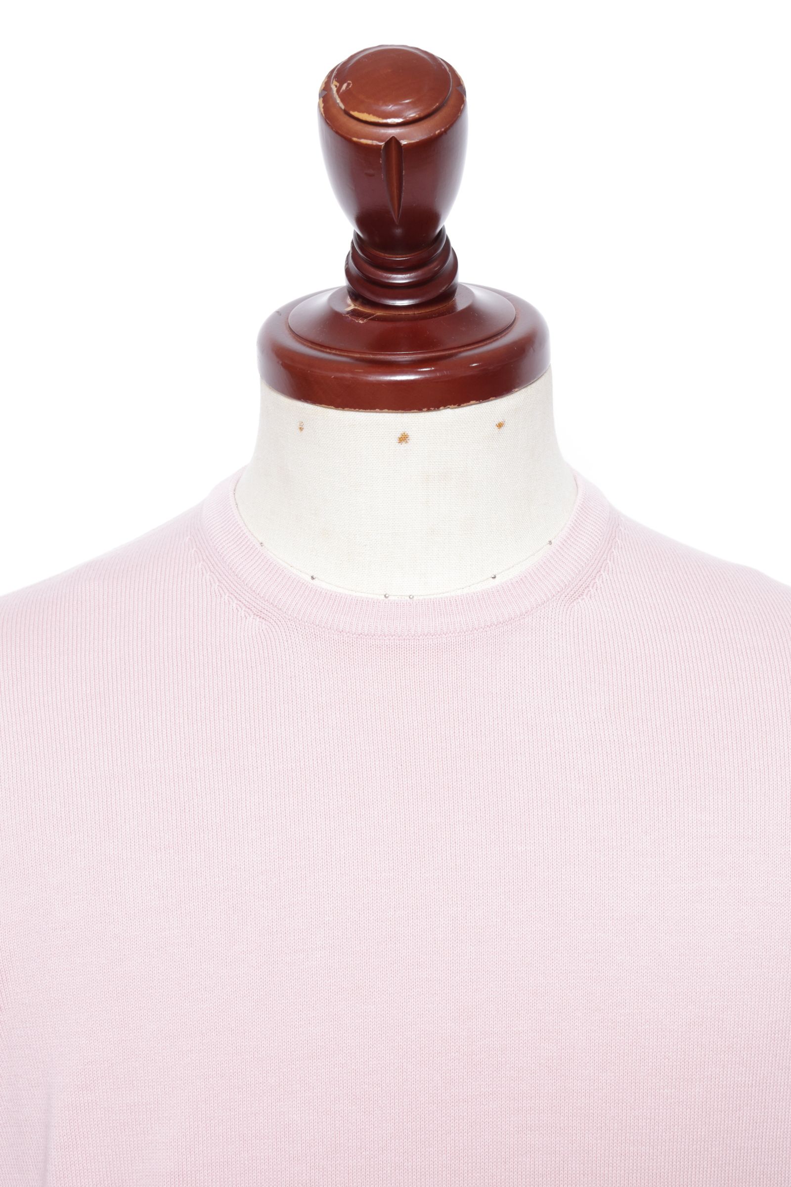 【サイズ52まであり】12G ハイゲージ ソフトコットン ソリッド クルーネック ニットTシャツ/ ピンク
