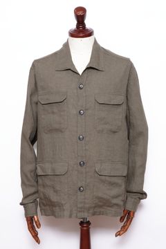FI000152U ガーメントダイ リネン サファリジャケット  / 7730 カーキ