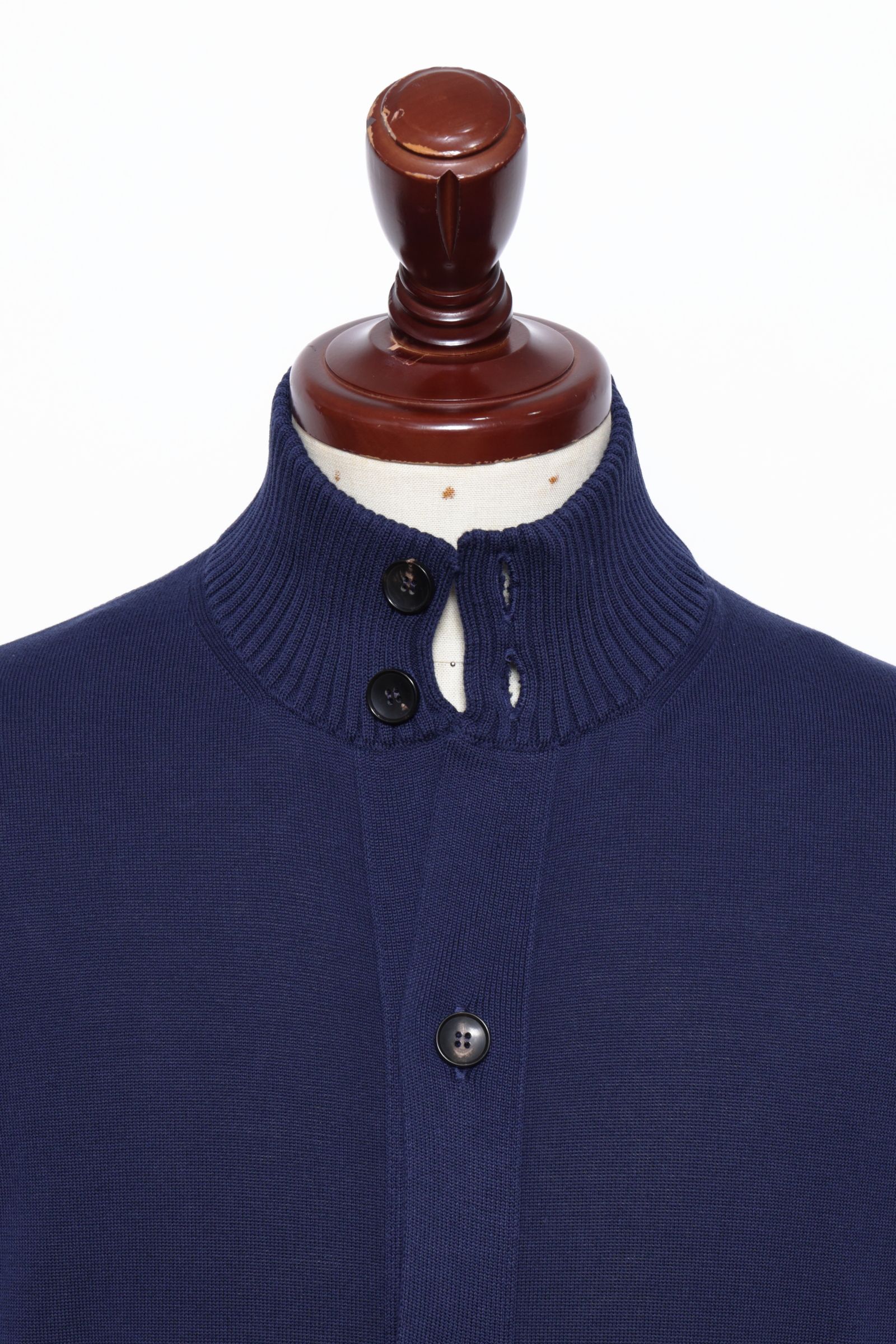 BB3MLT クレープ コットン ニット ハイゲージ スタンドカラー カーディガン / ネイビー 0880