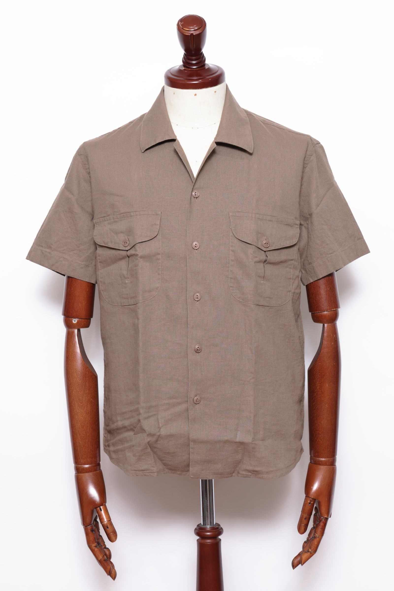 GR148LJ ヴィスコースリネン オープンカラー 半袖シャツ / ブラウン