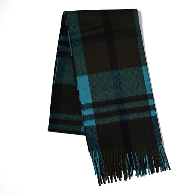 CPG52528 カシミア ブロックチェック ストール 50 x 190 / カーキ x ブルー チェック