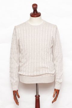 23180/18639 リネンコットンケーブルクルーネックニット  / ベージュ