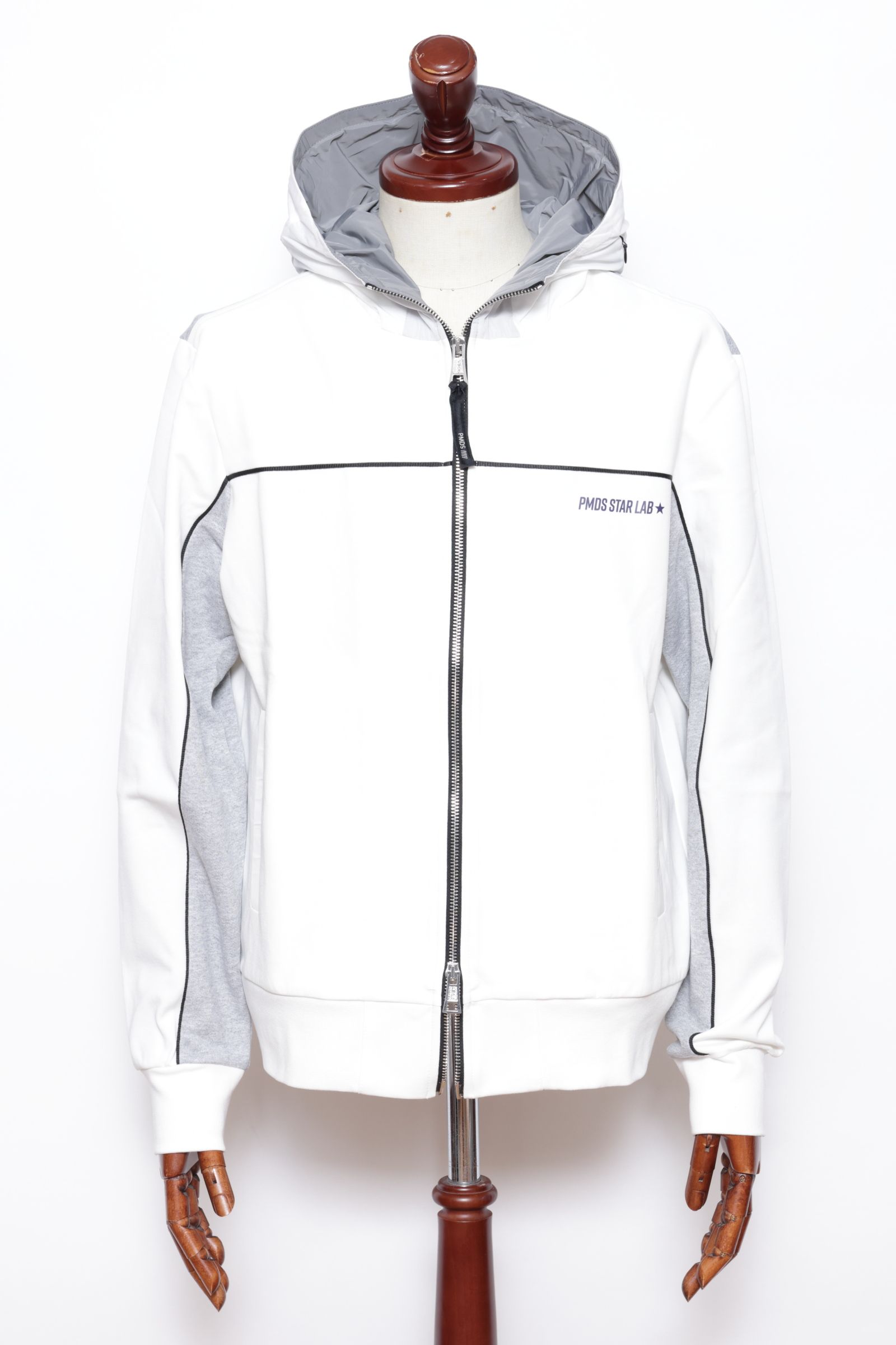 【セットアップあり】ABEL ストレッチジャージ スウェットコンビ ワンポイントロゴ ジップアップ パーカー / ホワイト × グレー × ブラック