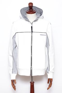 【セットアップあり】ABEL ストレッチジャージ スウェットコンビ ワンポイントロゴ ジップアップ パーカー / ホワイト × グレー × ブラック