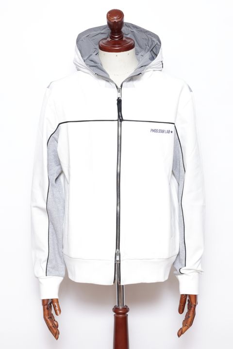 【セットアップあり】ABEL ストレッチジャージ スウェットコンビ ワンポイントロゴ ジップアップ パーカー / ホワイト × グレー × ブラック