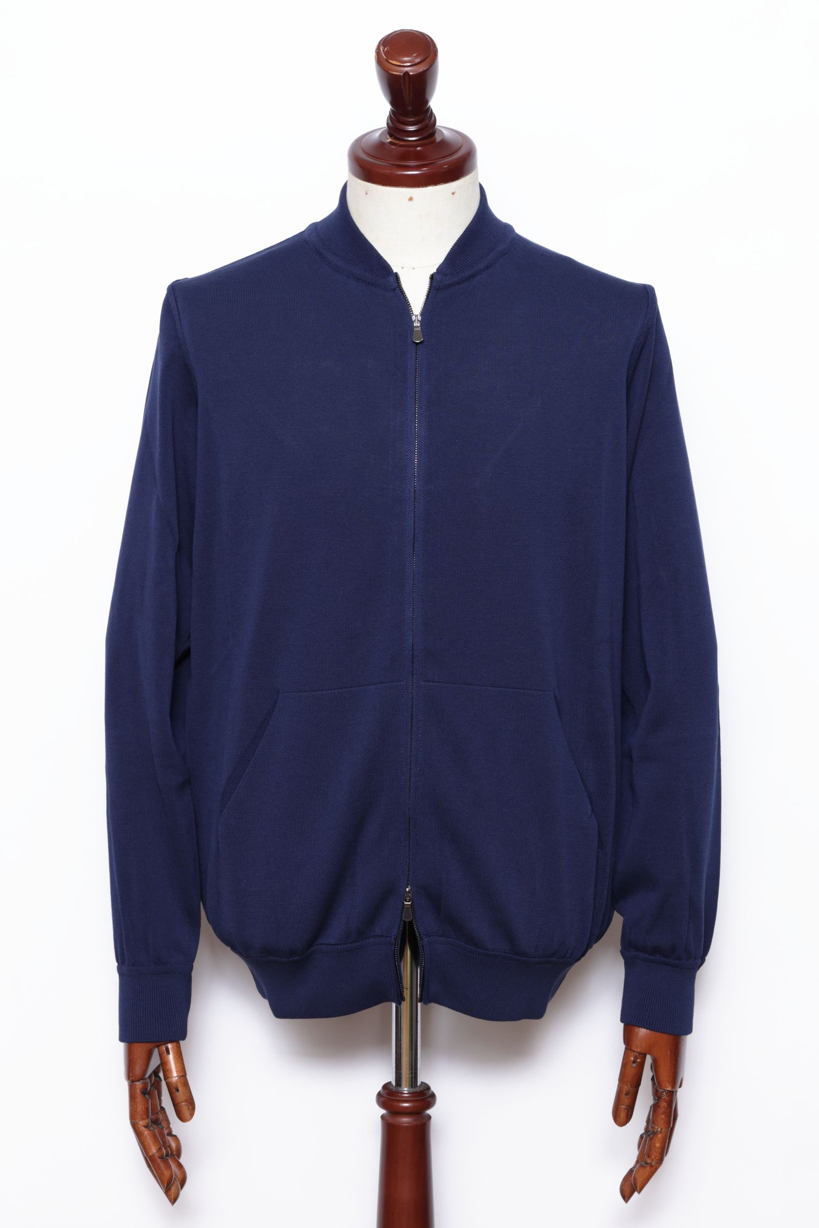 BZ1ML クレープコットン MA-1型 ジップアップニット / ネイビー 0880