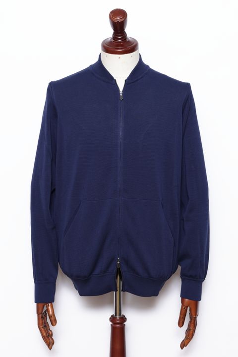 BZ1ML クレープコットン MA-1型 ジップアップニット / ネイビー 0880