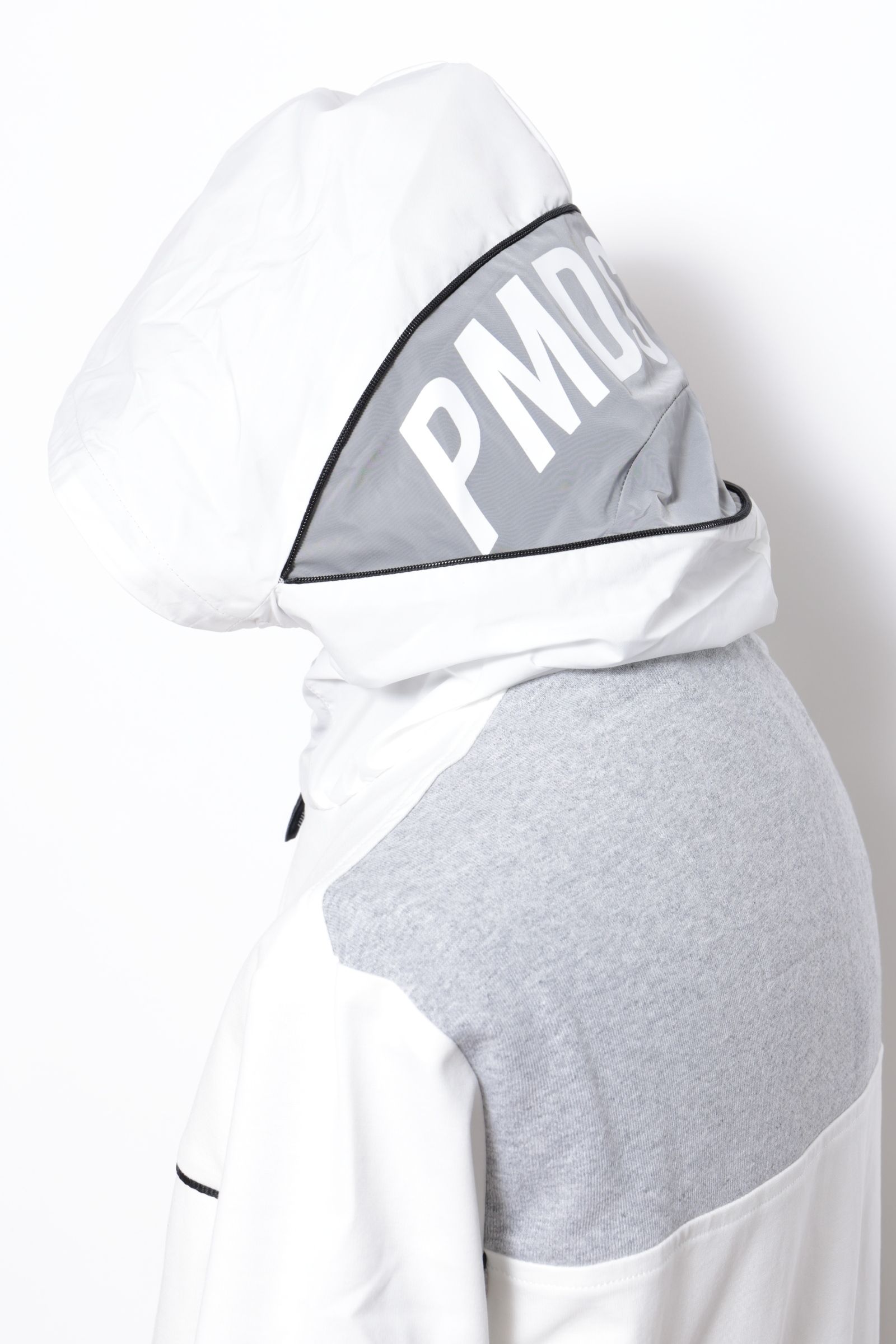 【セットアップあり】ABEL ストレッチジャージ スウェットコンビ ワンポイントロゴ ジップアップ パーカー / ホワイト × グレー × ブラック