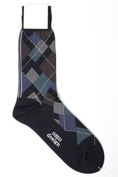 ネコポス対応(385円で発送)/ ARGYLE  アーガイルチェック コットン ソックス / ネイビー