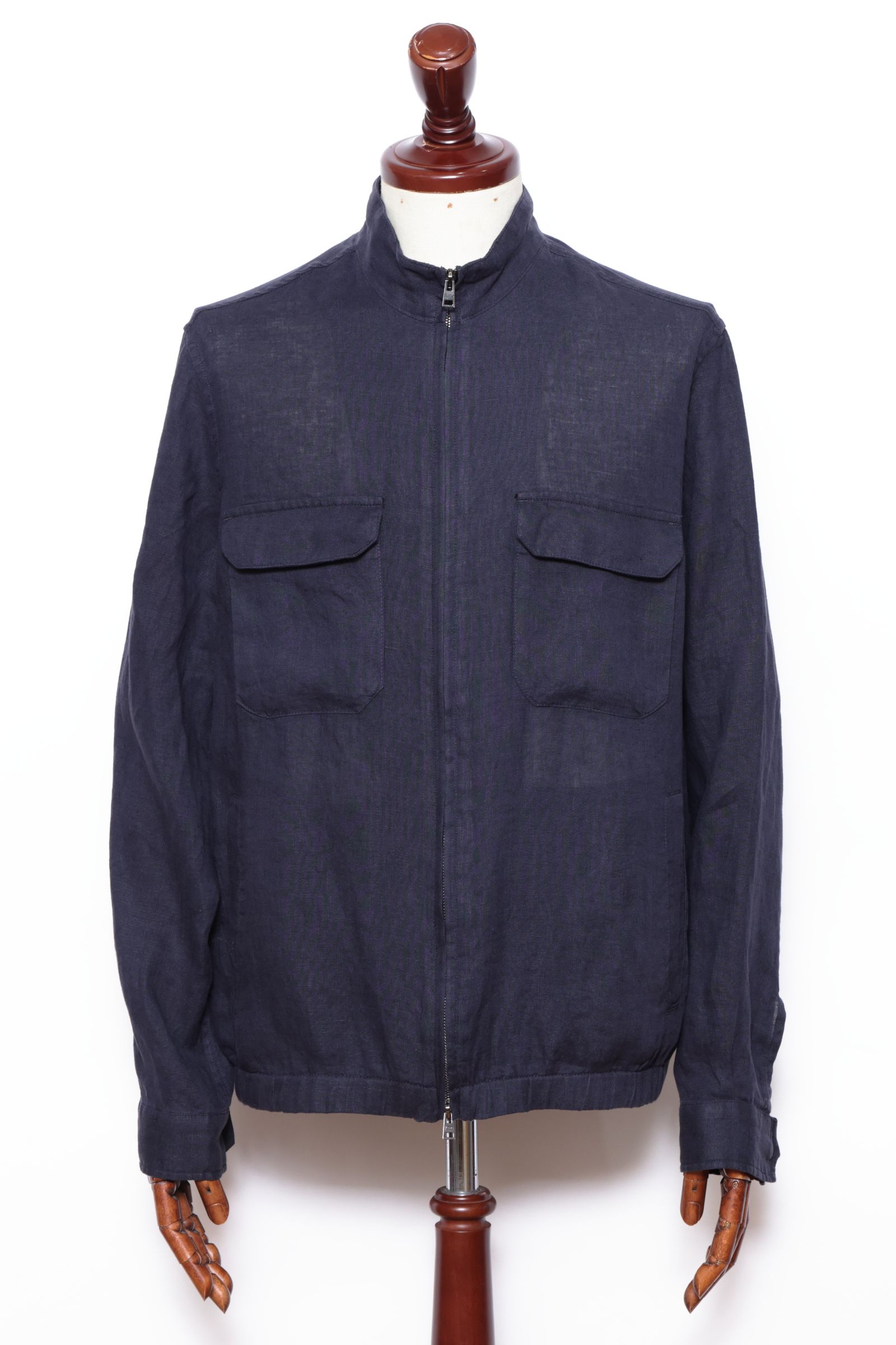 GI000647U ウォッシュドリネン ジップアップ ブルゾン / ネイビー 9200