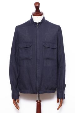 GI000647U ウォッシュドリネン ジップアップ ブルゾン / ネイビー 9200