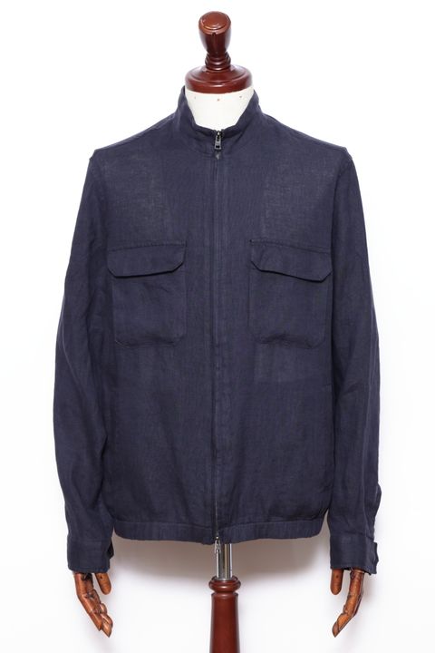 GI000647U ウォッシュドリネン ジップアップ ブルゾン / ネイビー 9200
