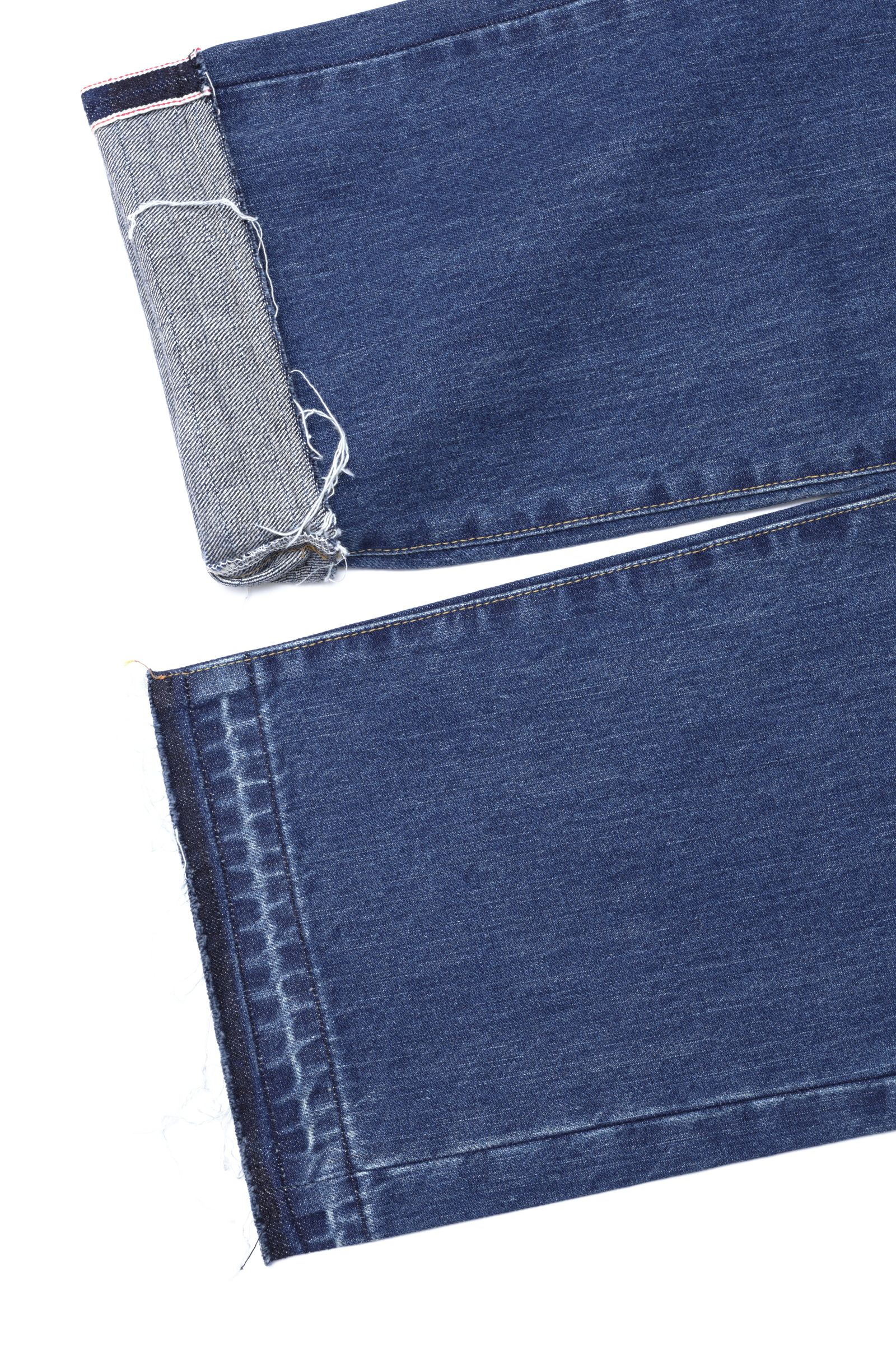 CINCH BACK BAGGY JEANS ユーズド加工 カットオフ ワイド デニムパンツ / INDIGO USED ブルー