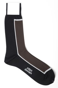 ネコポス対応(385円で発送)/ WINDOW  パネルデザイン コットン ソックス / ブラックxブラウン