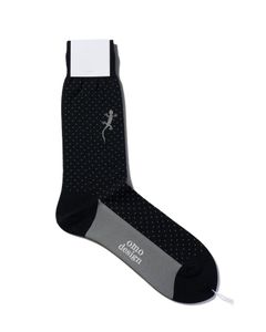 ネコポス対応(385円で発送)/ LIZARD  リザード入り ピンドット コットン ソックス / ブラック