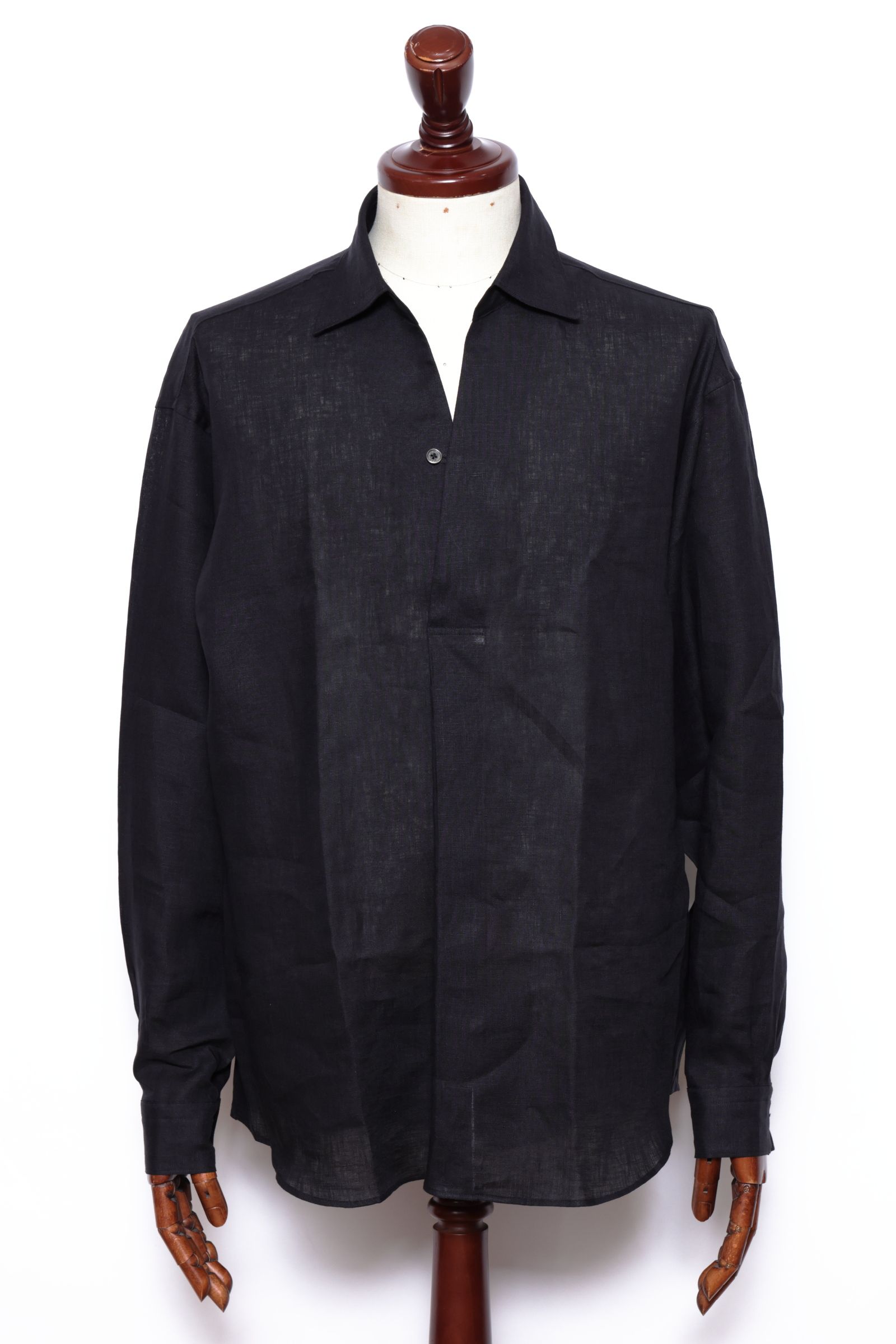 ALBINI LINEN POOL SIDE SHIRT アルビニ社 リネン カプリシャツ / ブラック