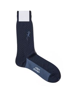 ネコポス対応(385円で発送)/ LIZARD  リザード入り ピンドット コットン ソックス / ネイビー