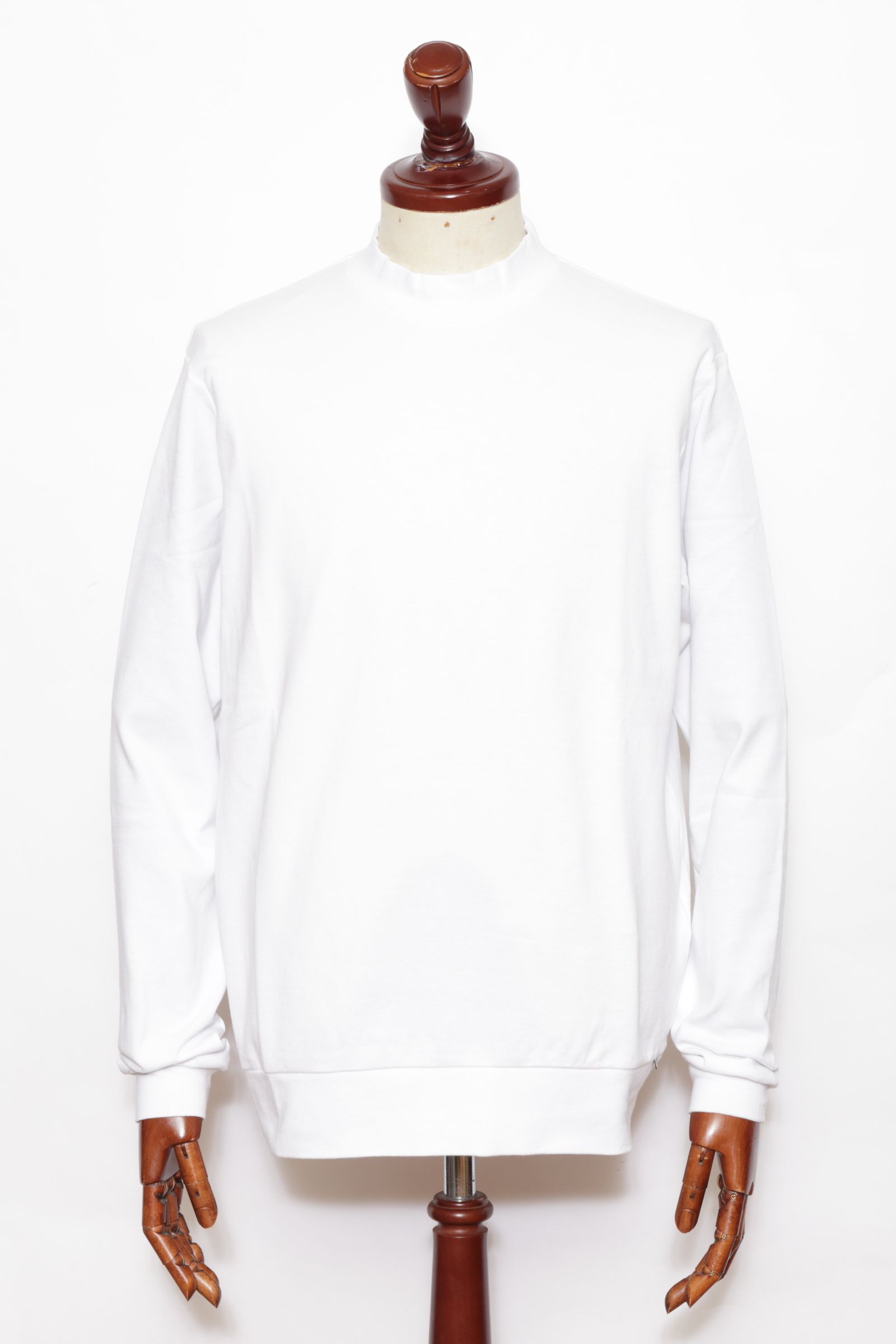 【サイズ50まで】FIANO LUNGO rib jersey コットン リブジャージ モックネック 長袖 カットソー / ホワイト 012