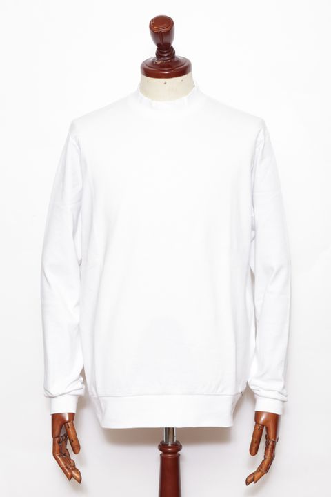 【サイズ50まで】FIANO LUNGO rib jersey コットン リブジャージ モックネック 長袖 カットソー / ホワイト 012