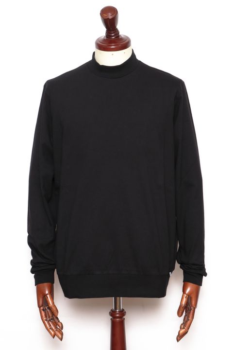 【サイズ50まで】FIANO LUNGO コットン モックネック 長袖 カットソー / ブラック