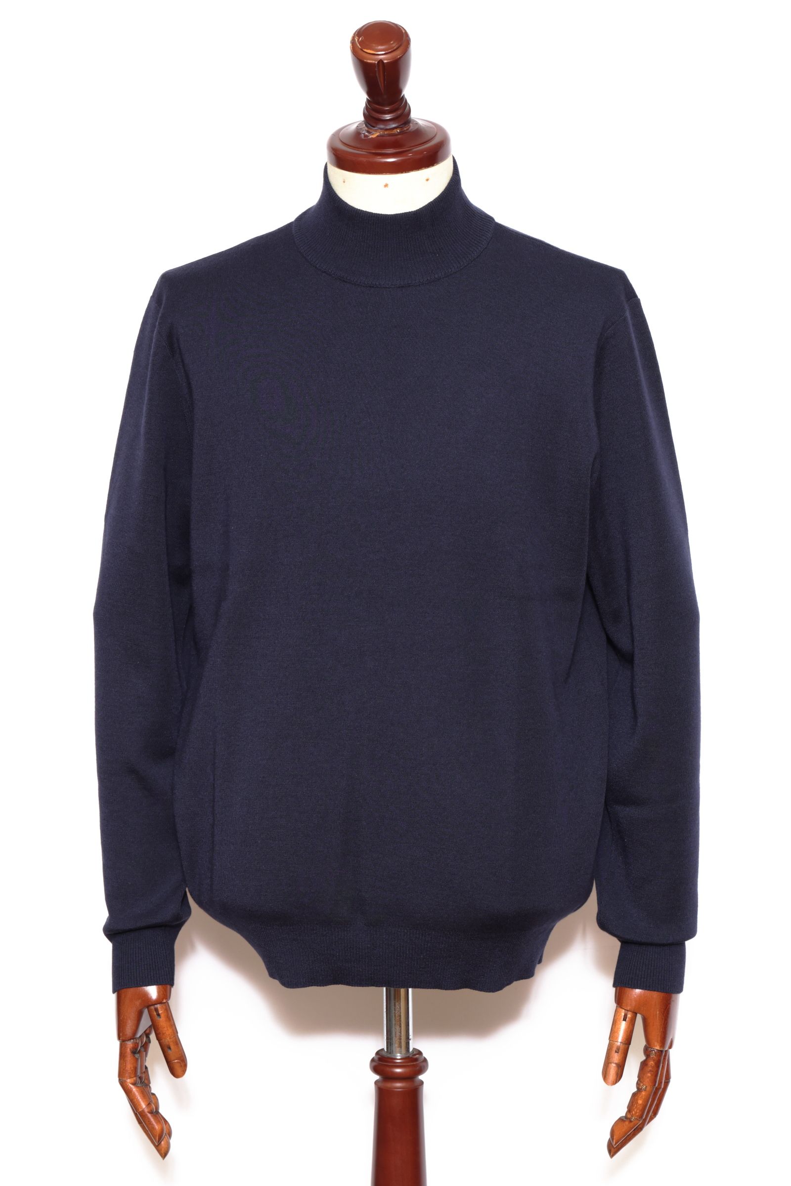 lussoシリーズ #0721 18G カシミヤシルク モックネック ロングスリーブ ニット / NAVY ネイビー