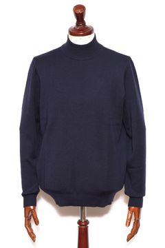 lussoシリーズ #0721 18G カシミヤシルク モックネック ロングスリーブ ニット / NAVY ネイビー
