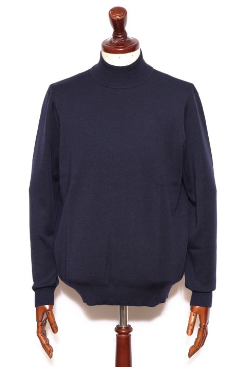 lussoシリーズ #0721 18G カシミヤシルク モックネック ロングスリーブ ニット / NAVY ネイビー