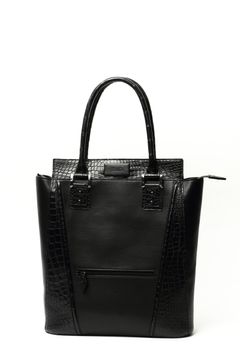 マットラージクロコダイル(ノバギニア) × シュリンクレザー ミニ トートバッグ / ブラック