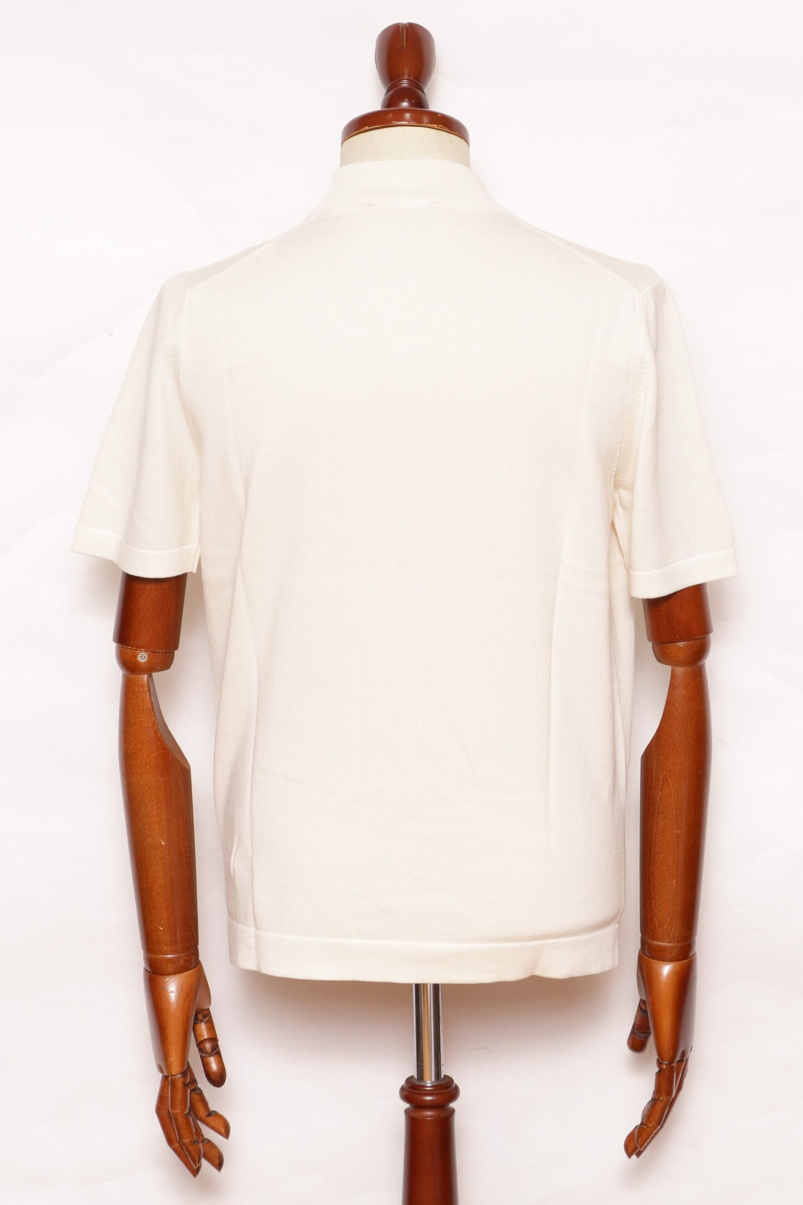 12G ハイゲージ ソフトコットン ソリッドモックネック ニットTシャツ/ オフホワイト