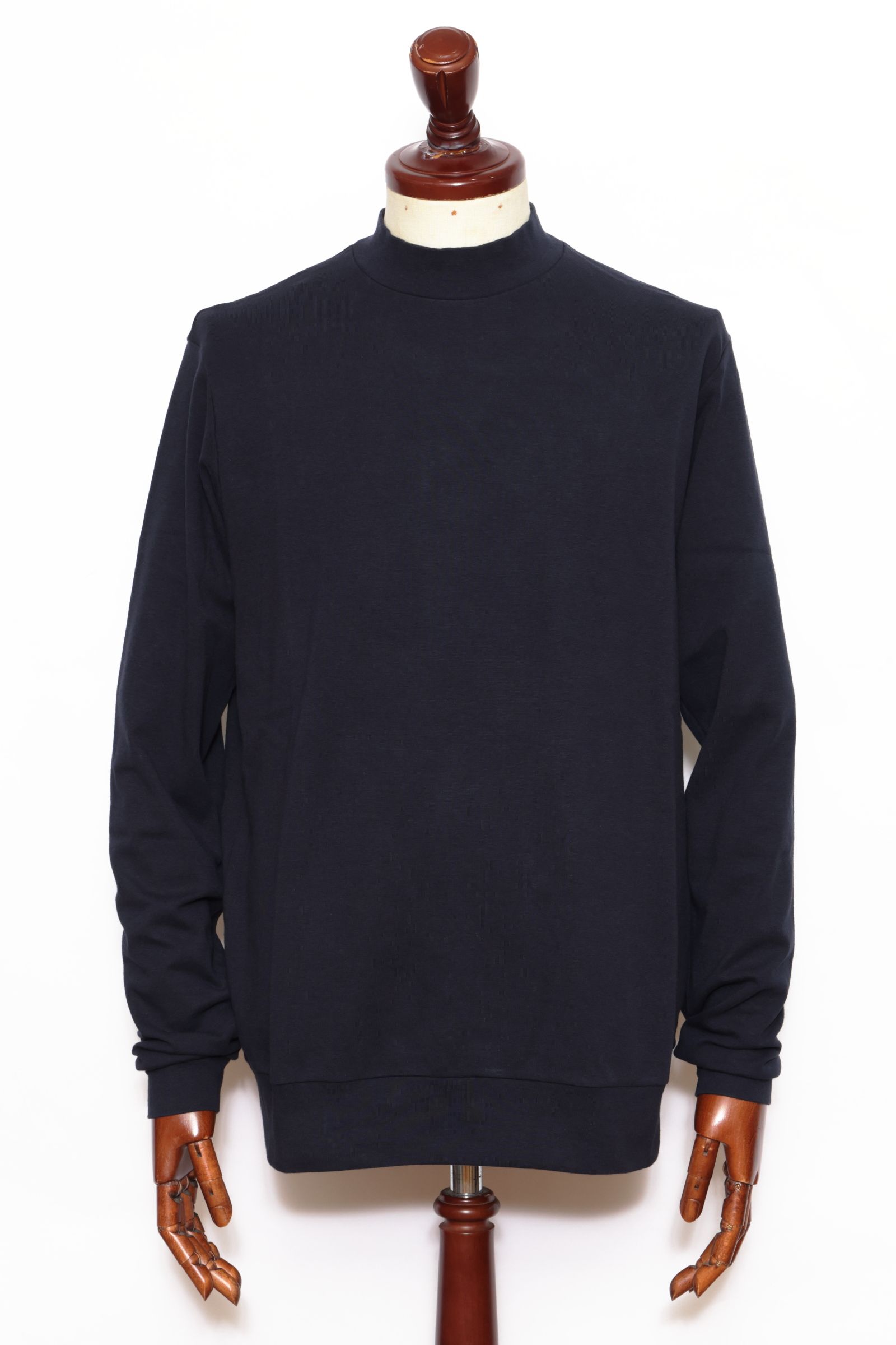 【サイズ50まで】FIANO LUNGO rib jersey コットン リブジャージ モックネック 長袖 カットソー / ネイビー 670