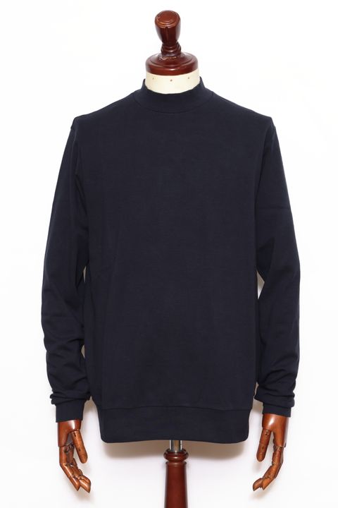 【サイズ50まで】FIANO LUNGO rib jersey コットン リブジャージ モックネック 長袖 カットソー / ネイビー 670