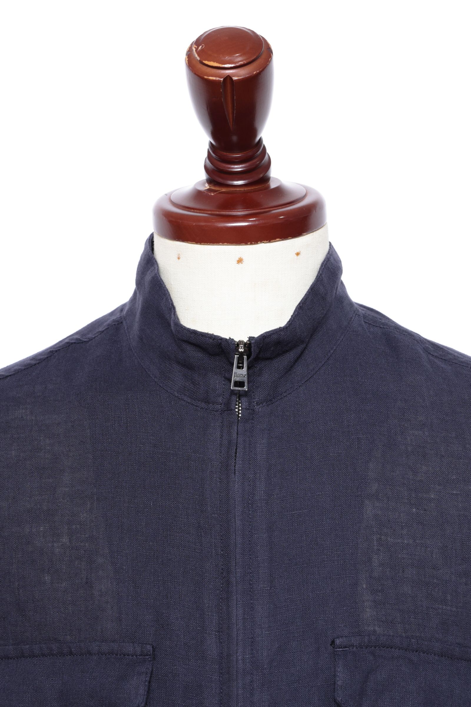 GI000647U ウォッシュドリネン ジップアップ ブルゾン / ネイビー 9200