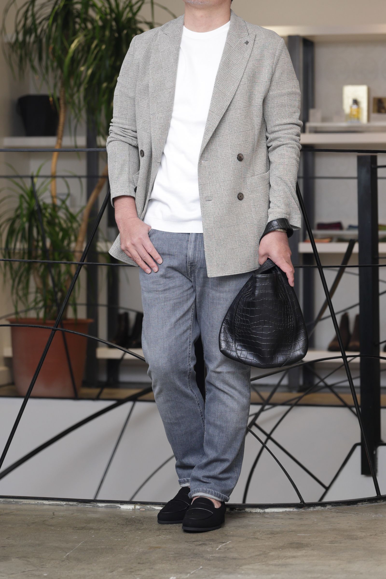 【BEKKU HOMME 別注】クロコダイル型押し ワンハンドルバッグ / ブラック