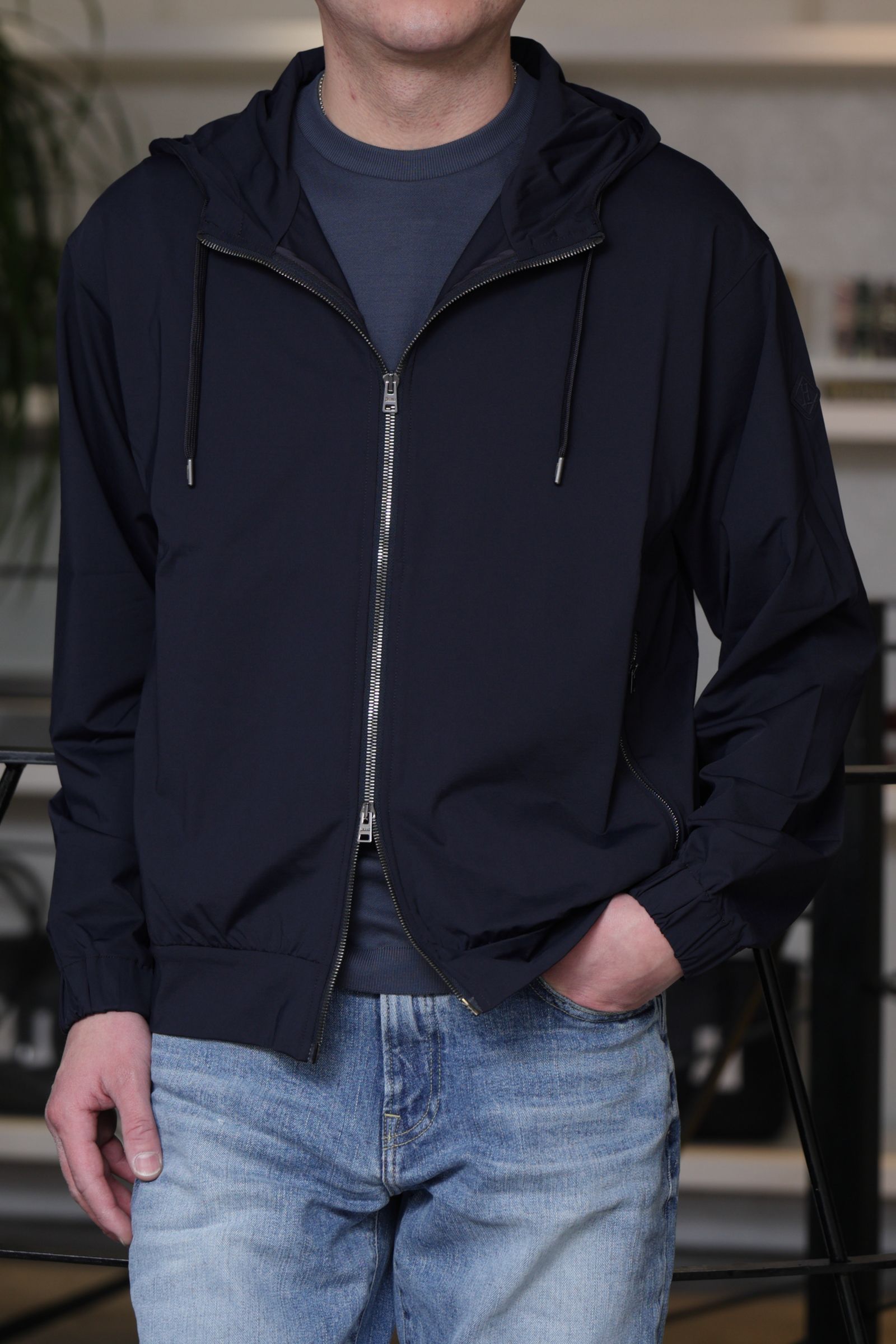 ストレッチジャージ リラックスシルエット パーカ / ネイビー 9200