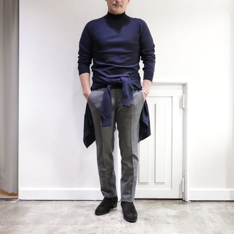 GRANSASSO メリノウールボタンレスカーデを使用したアンサンブルスタイル