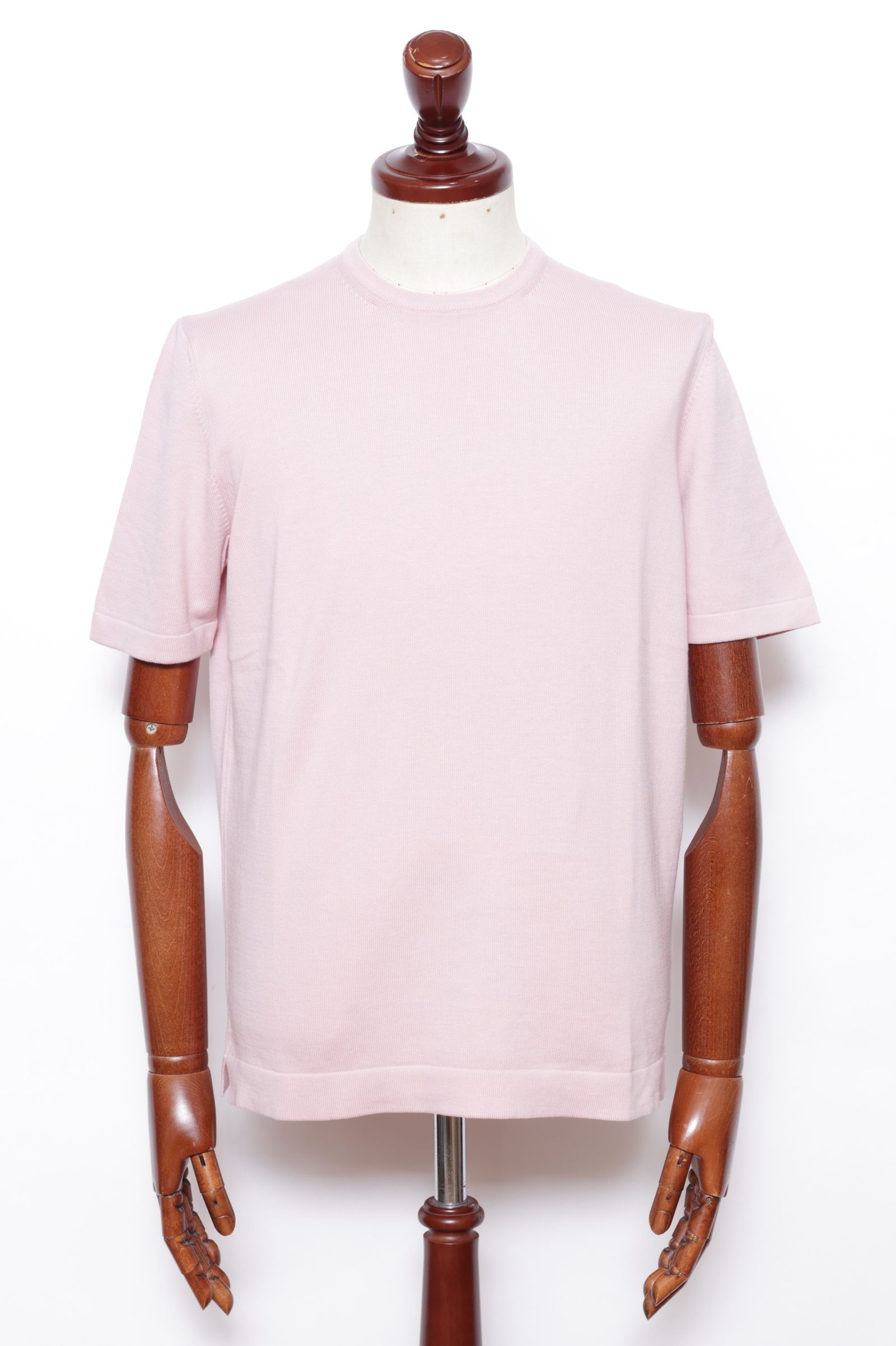 【サイズ52まであり】12G ハイゲージ ソフトコットン ソリッド クルーネック ニットTシャツ/ ピンク