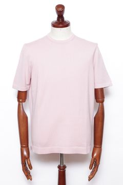 【サイズ52まであり】12G ハイゲージ ソフトコットン ソリッド クルーネック ニットTシャツ/ ピンク