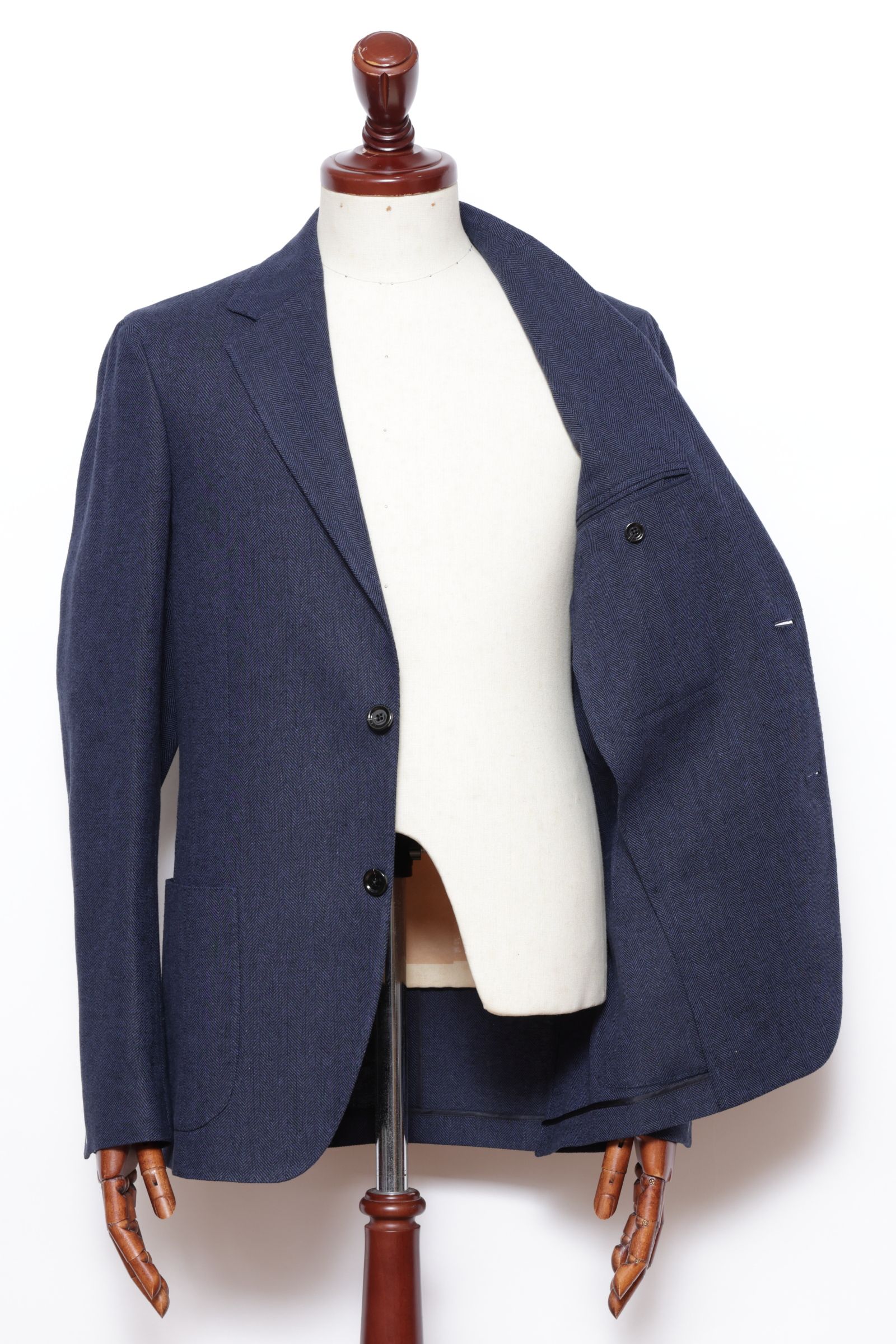 ROMA コットンリネン ヘリンボーン 2B シングル ジャケット / ネイビー