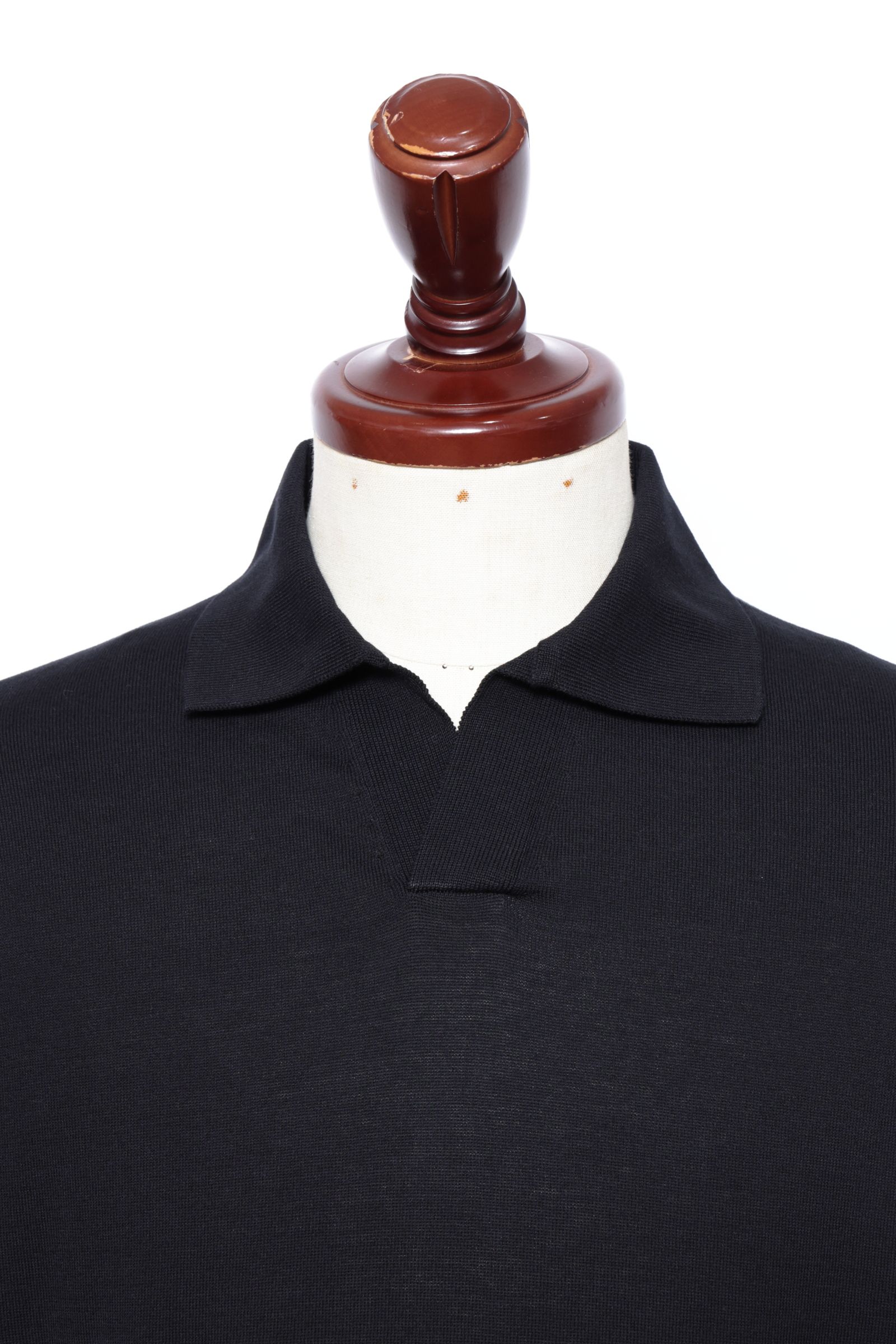 干場氏モデル クレープコットン ショートスリーブ スキッパーポロ / ブラック