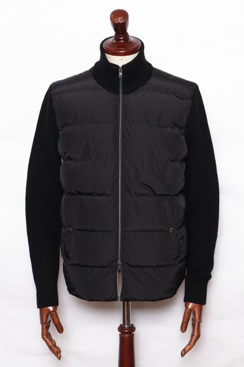 【サイズ52まであり】MP000126U ウォーターレペレント ポリエステル × ローゲージ リブニット ハイブリッドブルゾン /  ブラック 9300