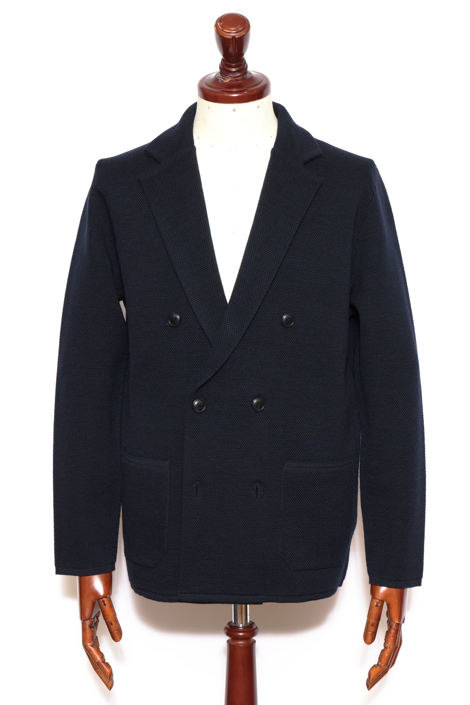 tradiシリーズ ＃0770 鹿の子編みウール Wブレステッド ニット テクスチャードジャケット / Navy ネイビー