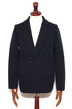 tradiシリーズ ＃0770 鹿の子編みウール Wブレステッド ニット テクスチャードジャケット / Navy ネイビー