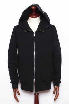 【セットアップあり】NEW UMAREX 袖ロゴ刺繍入り スウェット ジップアップ パーカ / ブラック