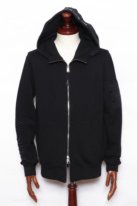 【セットアップあり】NEW UMAREX 袖ロゴ刺繍入り スウェット ジップアップ パーカ / ブラック