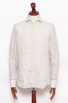 SIMONEシモーネ / BALIバーリ カッタウェイカラー ウォッシュド リネンシャツ / グレージュ