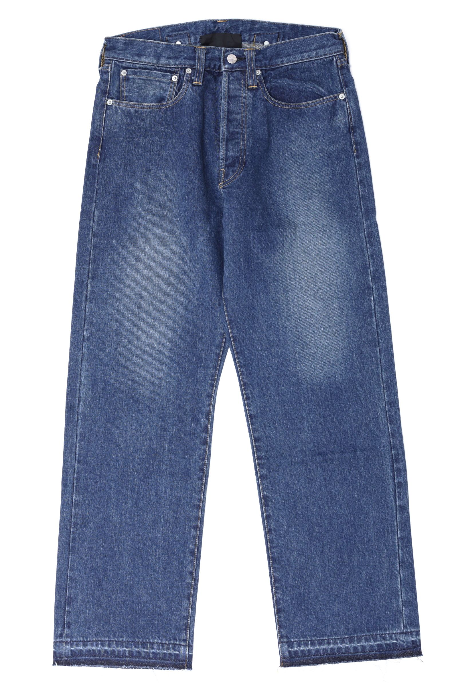 CINCH BACK BAGGY JEANS ユーズド加工 カットオフ ワイド デニムパンツ / INDIGO USED ブルー