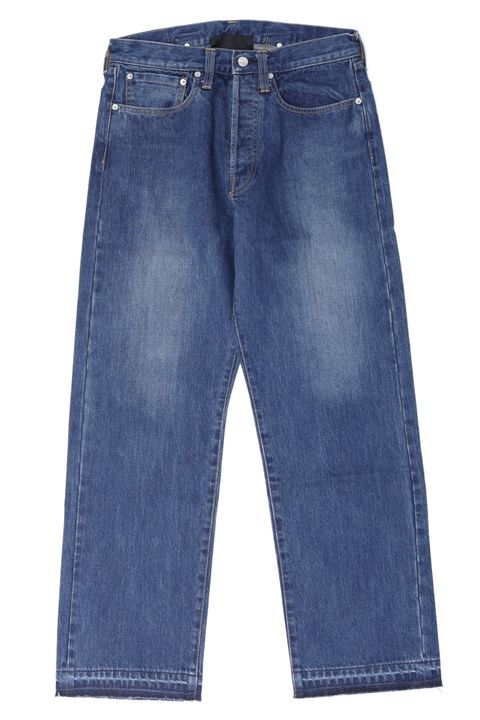CINCH BACK BAGGY JEANS ユーズド加工 カットオフ ワイド デニムパンツ / INDIGO USED ブルー