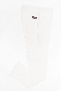 BASIC PANTS コットンライク ストレッチ ポリエステル  スリムフィット パンツ / ホワイト