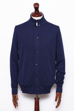 BB3MLT クレープ コットン ニット ハイゲージ スタンドカラー カーディガン / ネイビー 0880