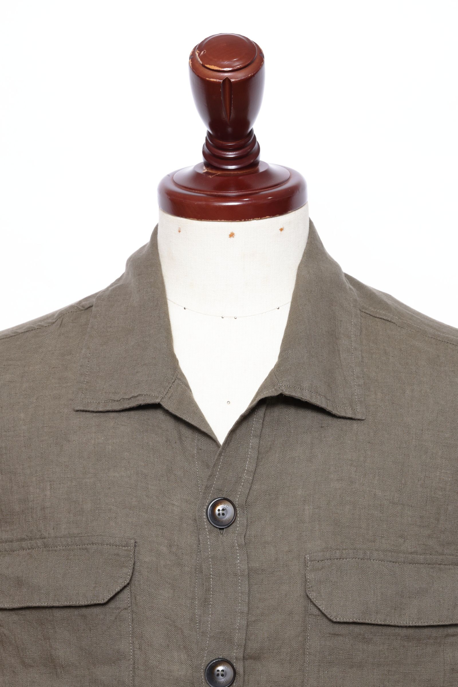 FI000152U ガーメントダイ リネン サファリジャケット  / 7730 カーキ